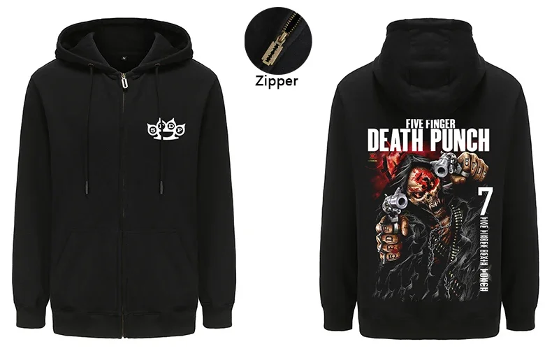 Heavy Metal Five Finger Death Punch Metal Rock Zipper Hoodies Mens Fashion Gothic Zip-up Hoody Tops Harajuku Streetwear Hip Hop