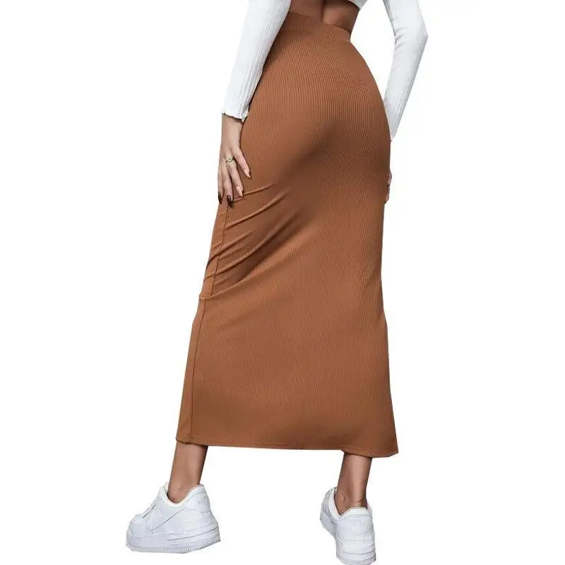Summer 2026 New High-Waisted Girls Buttocks Split Long Skirt Sexy Spice Girl Pure Sensual Woman in the Long-Ribbed Skirt