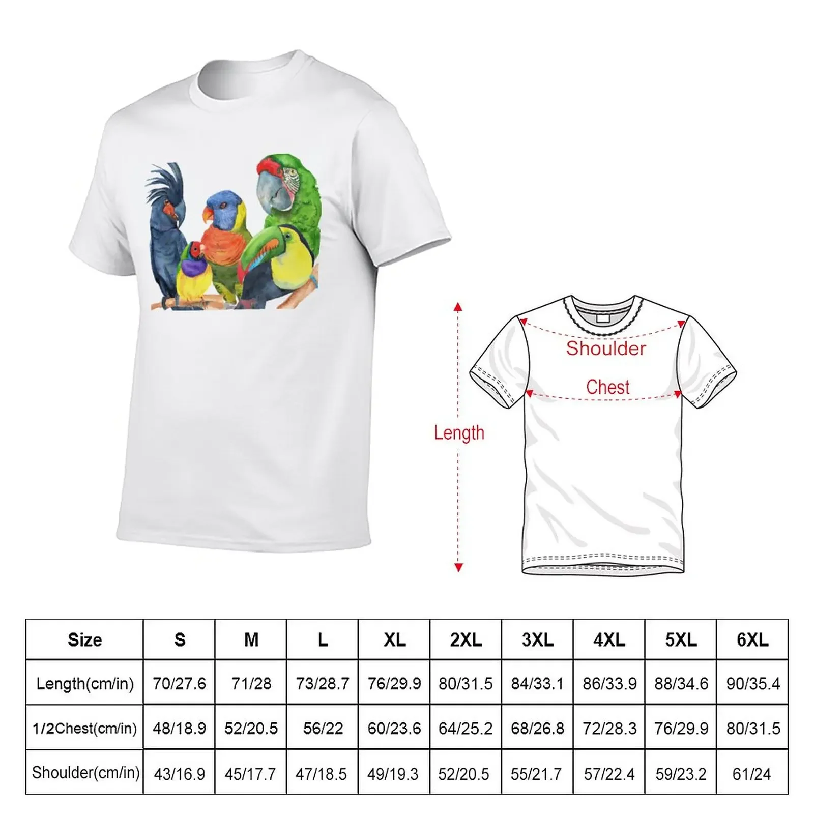 New parrots bird watercolor toucan finch lory, cockatoo, macaw T-Shirt kawaii clothes custom t shirts cute tops t shirt men