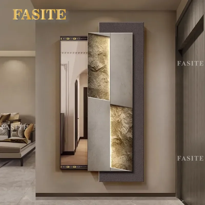 For Full Length Mirror Entrance Decorative Painting No Punching Push Pull Hidden LED Light Invisible Wall Art Home Decor