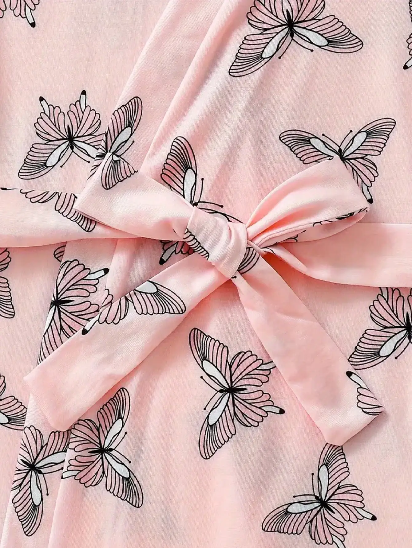 3-teiliges Set für Kinder, Mädchen, Cami-Top mit Schmetterlingsdruck, gerüschte Spitzen-Shorts, Bademantel-Set mit Gürtel, Allover-Print-Loungewear für Mädchen – Detail 10