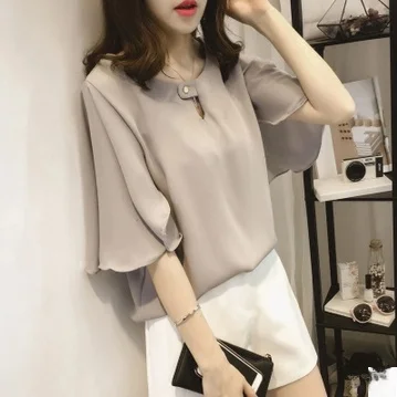 

Women's Chiffon Top Summer New Loose Bell Sleeve Short Sleeve Sweet Super Fairy T-Shirt plus Size Cover Belly Casual Wear