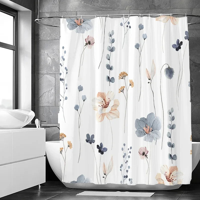 Elegant Flowers Shower Curtain 180x180cm Floral Printed Shower Curtain Polyester Bath Curtain Bathroom Decor Washable With Hooks