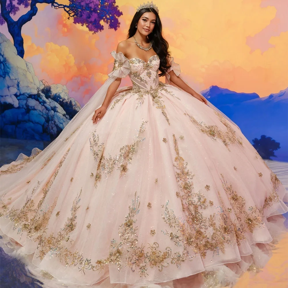 

Пышное платье Quinceanera, бальное платье, милая аппликация, расшитое бисером, милые платья 16, 15 лет, мексиканское индивидуальное платье