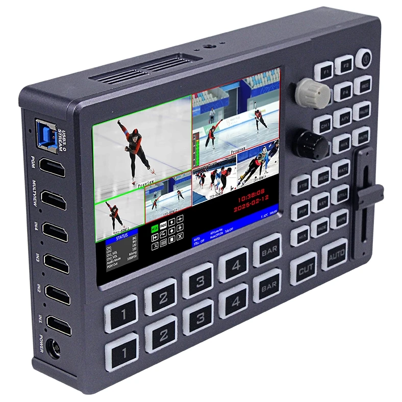 

4-Channel OBS Vmix Video Switcher Mixer Device Well HDS8101 5\" Screen PIP USB3.0 UVC Live Radio TV Broadcasting Equipment