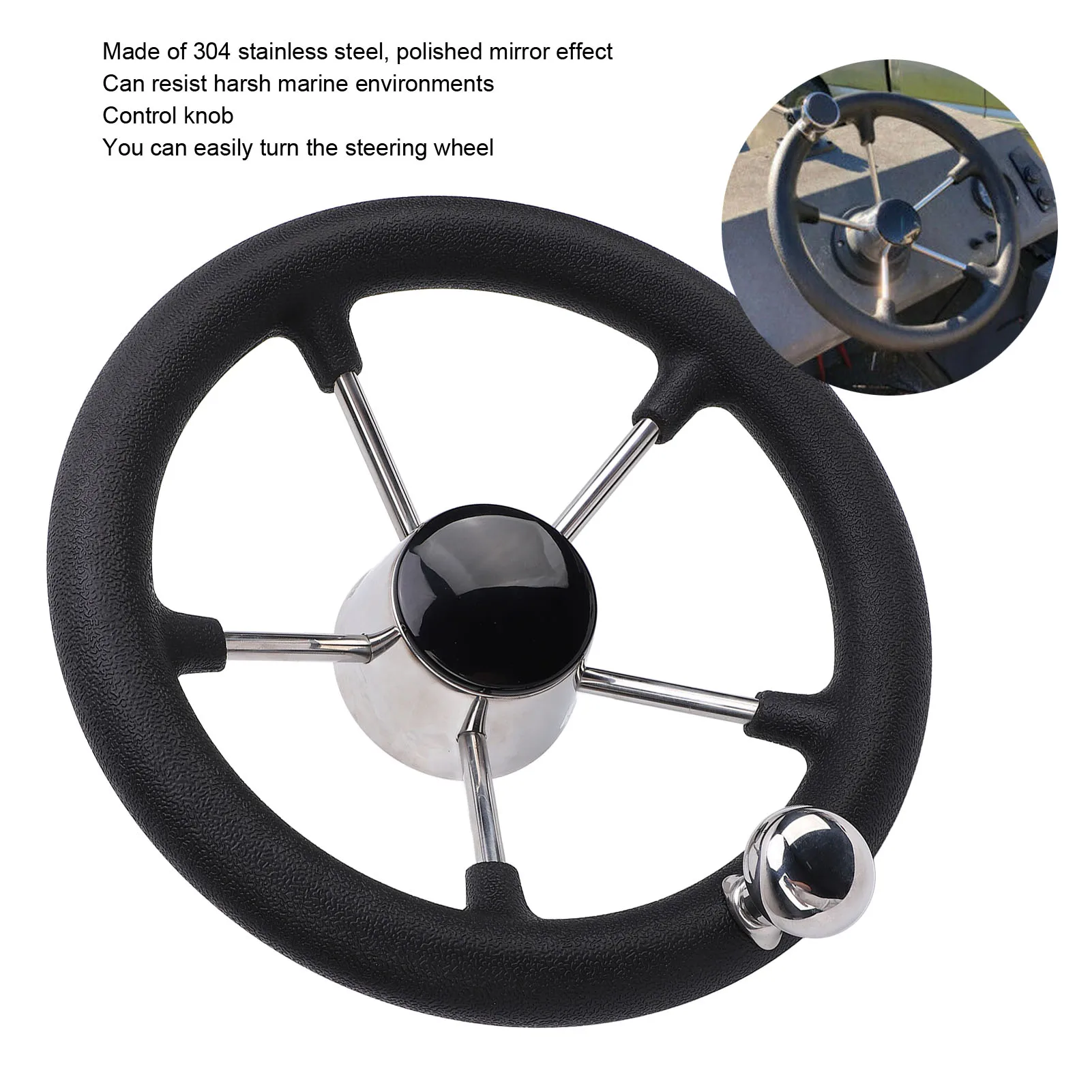 5 Spoke Yacht Steering Wheel 304 Stainless Steel 11in Boat Steering Wheel Foam Grip Smooth Control for 3/4 inch Tapered Shaft