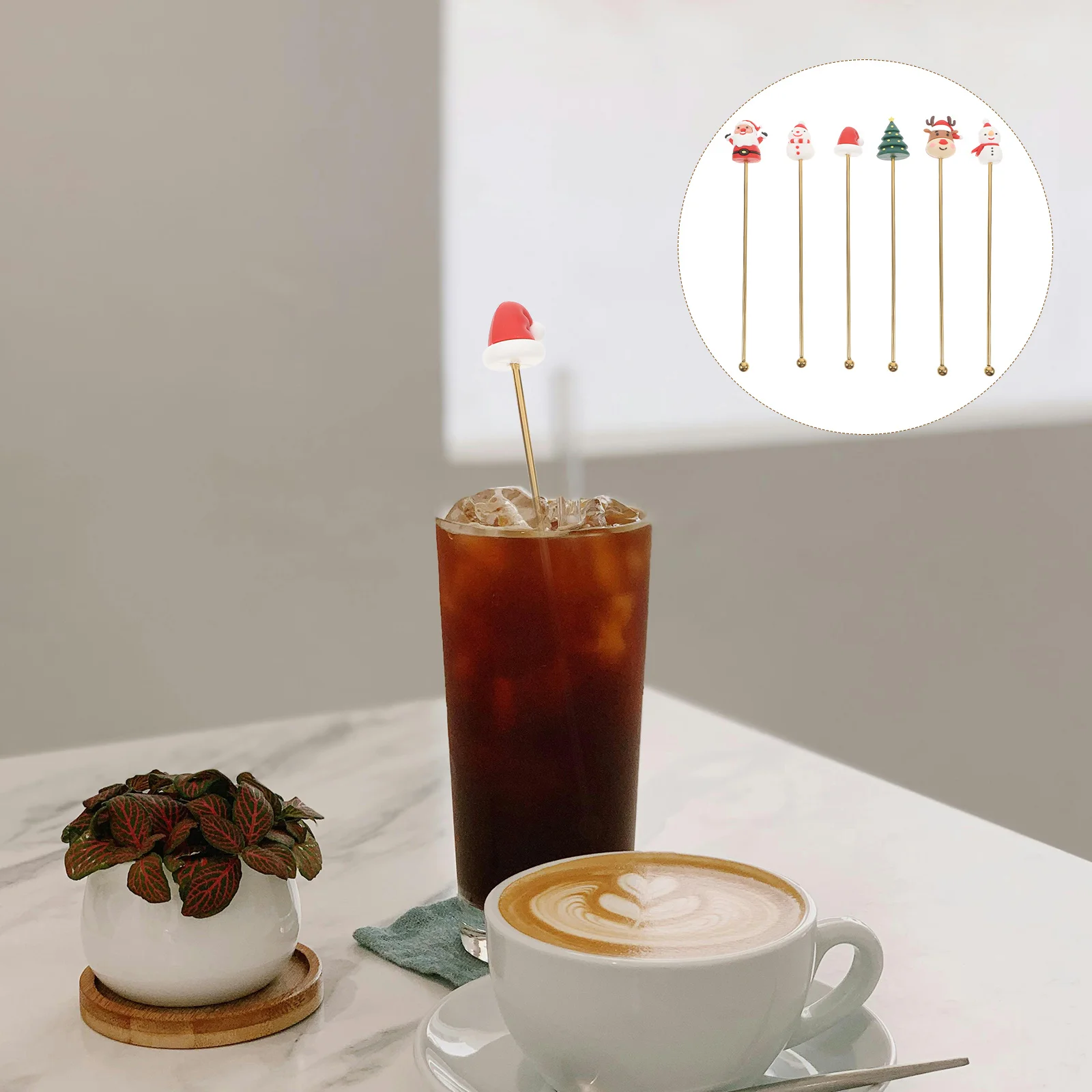 

6 Pcs Stainless Steel Stirring Rod Christmas Decoration Drink Stirrers Cocktail