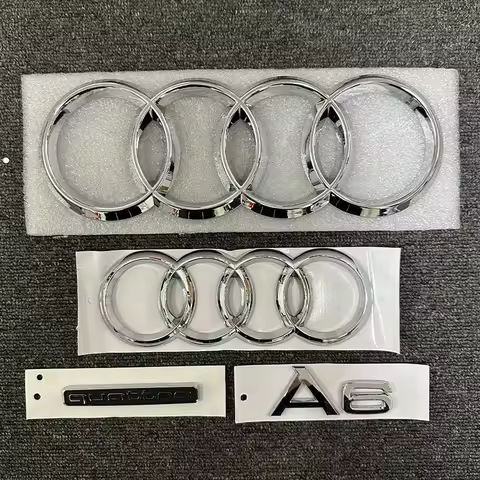 Automobile ABS 3Dsticker badge For Audi A6 front and rear four-ring logo 2020-2023 Quattro tail logo combination Glossy silver