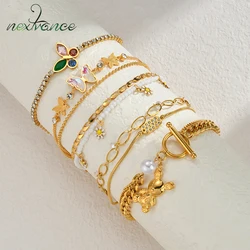 Nextvance New Trendy Gold Color Stacking Bracelets Flower Butterfly Bear Stainless Steel For Women Girl Birthday Jewelry Gifts