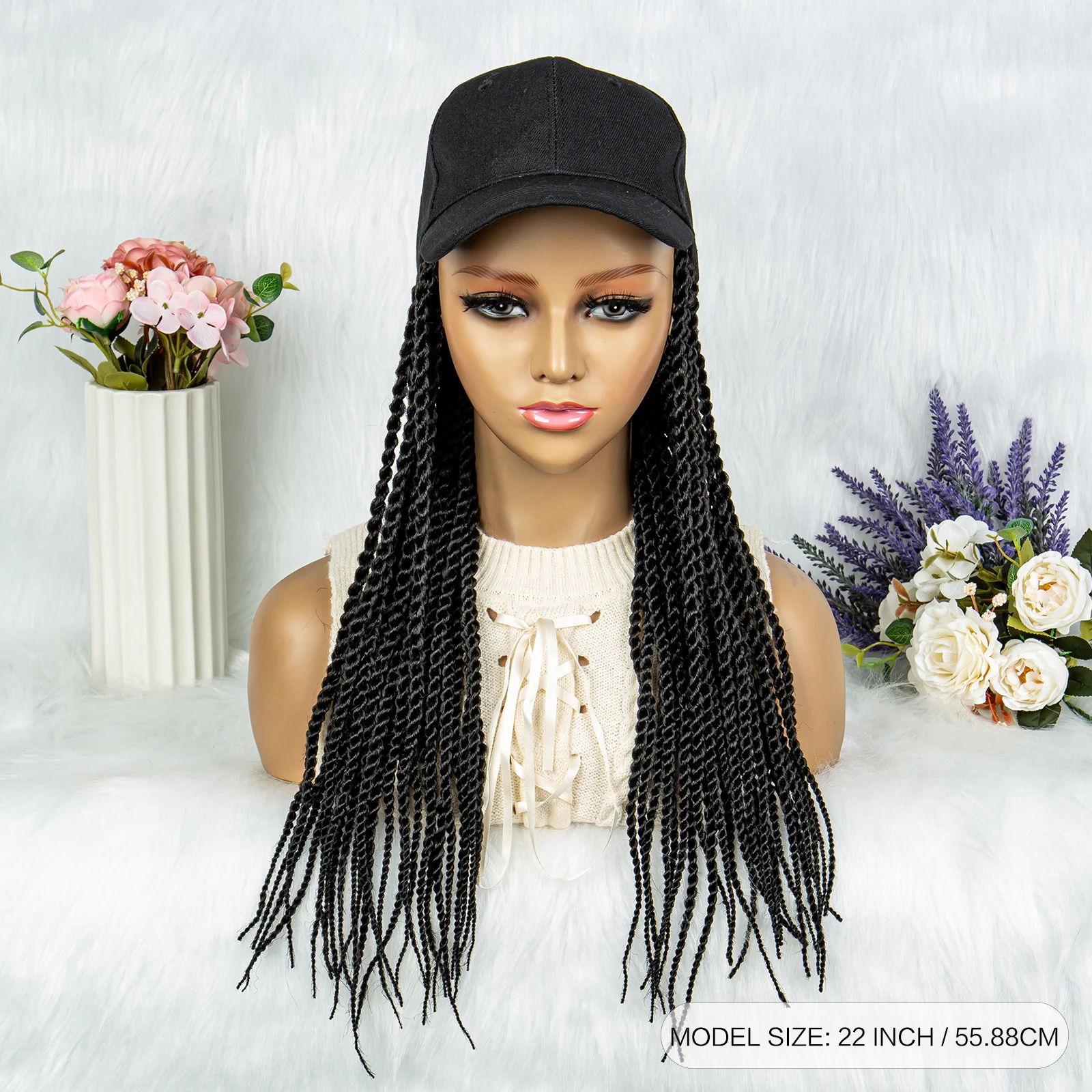 22 polegadas trançado perucas boné sintético perucas boné de beisebol com perucas trançadas para afro preto feminino chapéu peruca ajustável para meninas