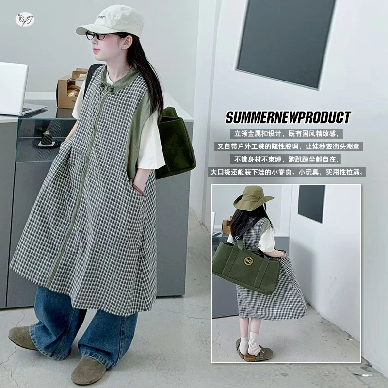 

Girls2026Summer French-style casual plaid sleeveless dress paired with whiteT Layered outfits are loose and stylish