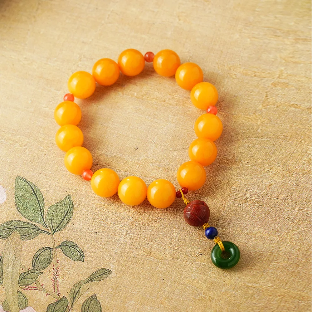 Antique Amber Bead Bracelet, Red Agate Lotus Seed, Jade Donut, Multi-Gemstone Bead String, Chinese Style Jewelry Gift