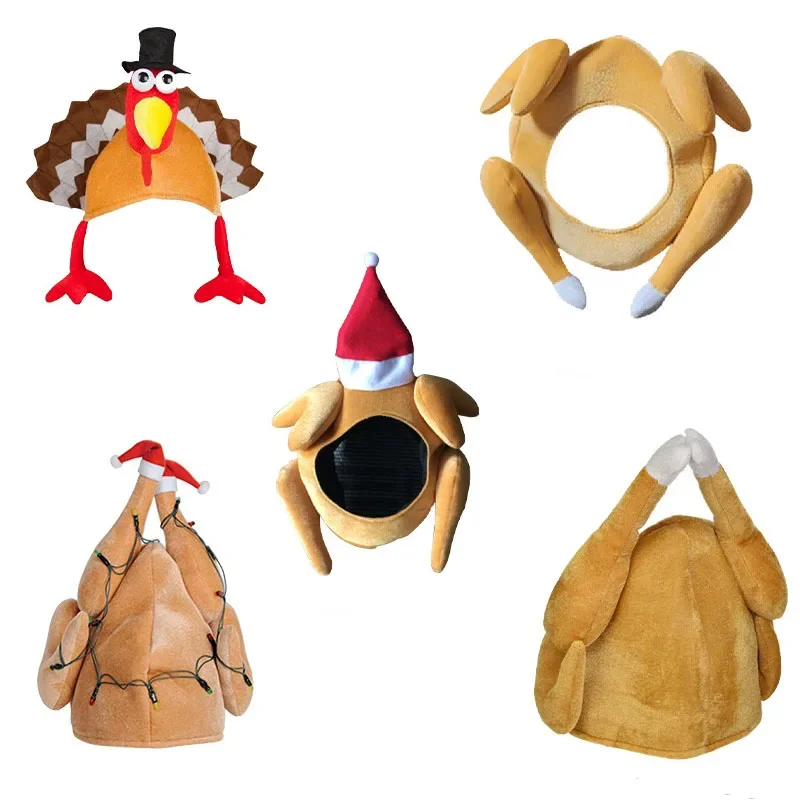 Thanksgiving Day Turkey Hat Funny Chicken Cock Hat Velvet Cotton Roasted Turkey Hats Cheer Thanksgiving Carnival Party Decor