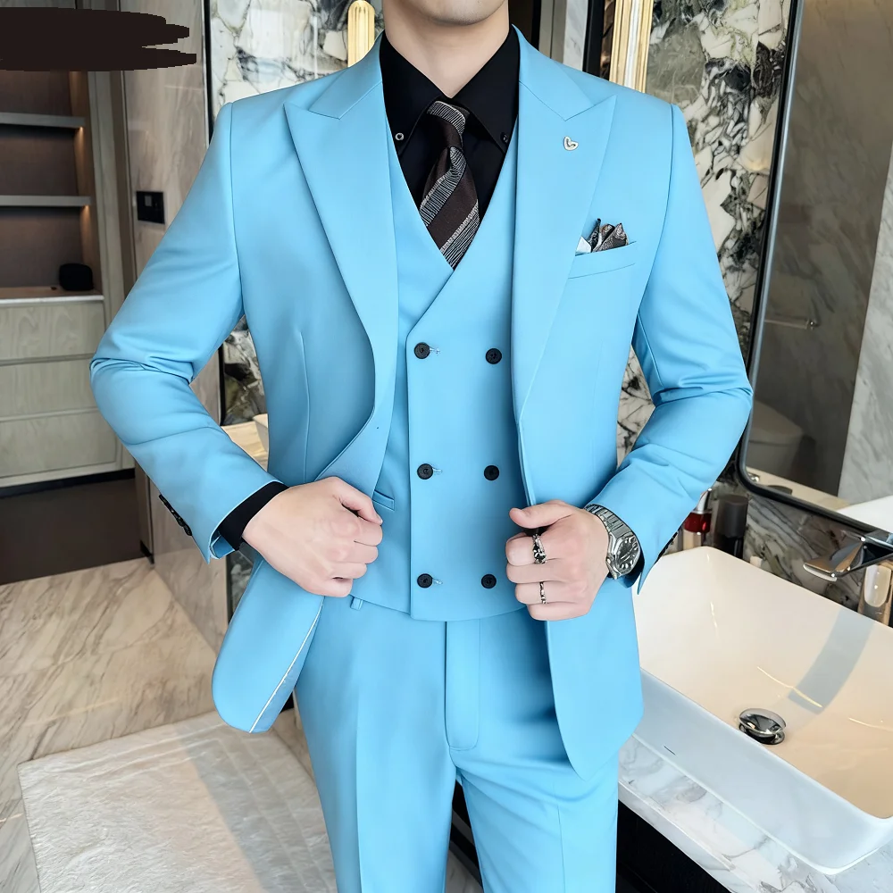 

Slim-fit Three-Piece Suit Korean Style Two-Button Formal Wedding Tuxedo Business Suit Beautiful Groomsmen Best Man Suit