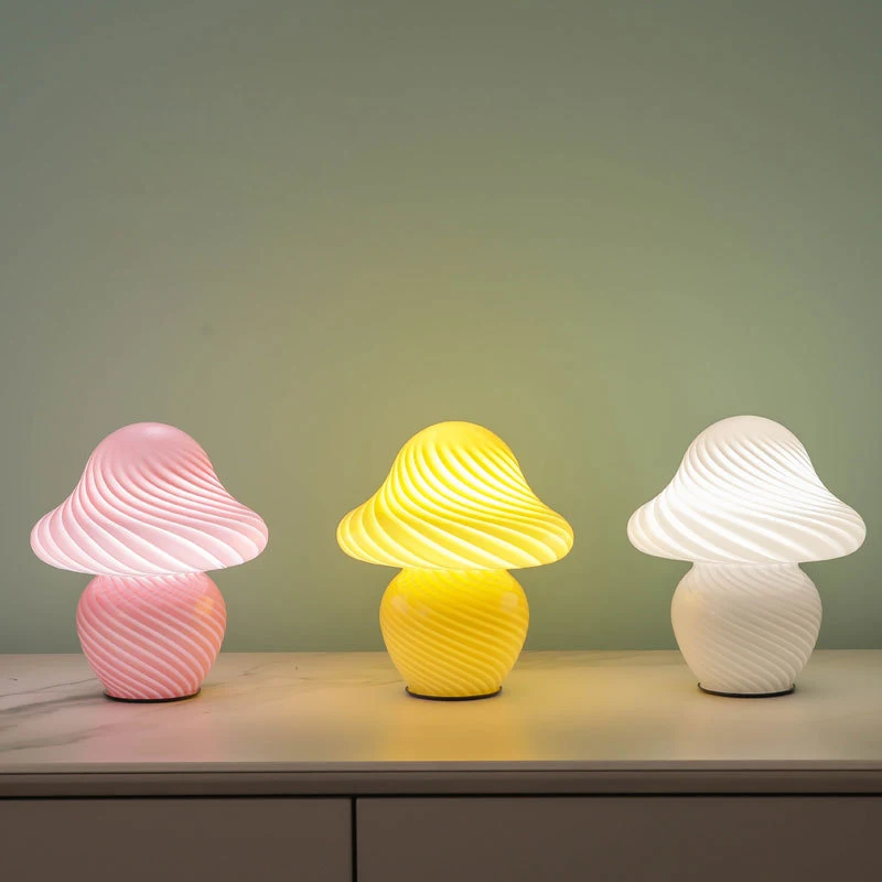 

Mushroom Table Lamps Bedroom Korean Striped Glass Desk Lamp Home Decor Led Night Light Bedside Bar Night Stand Light Fixtures