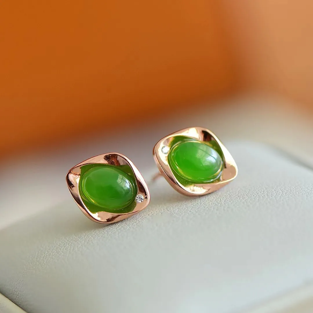 Pendientes de jaspe con incrustaciones de plata S925 para mujer, aretes de Jade hetiano Natural, joyería avanzada, encanto de lujo, regalos de joyería