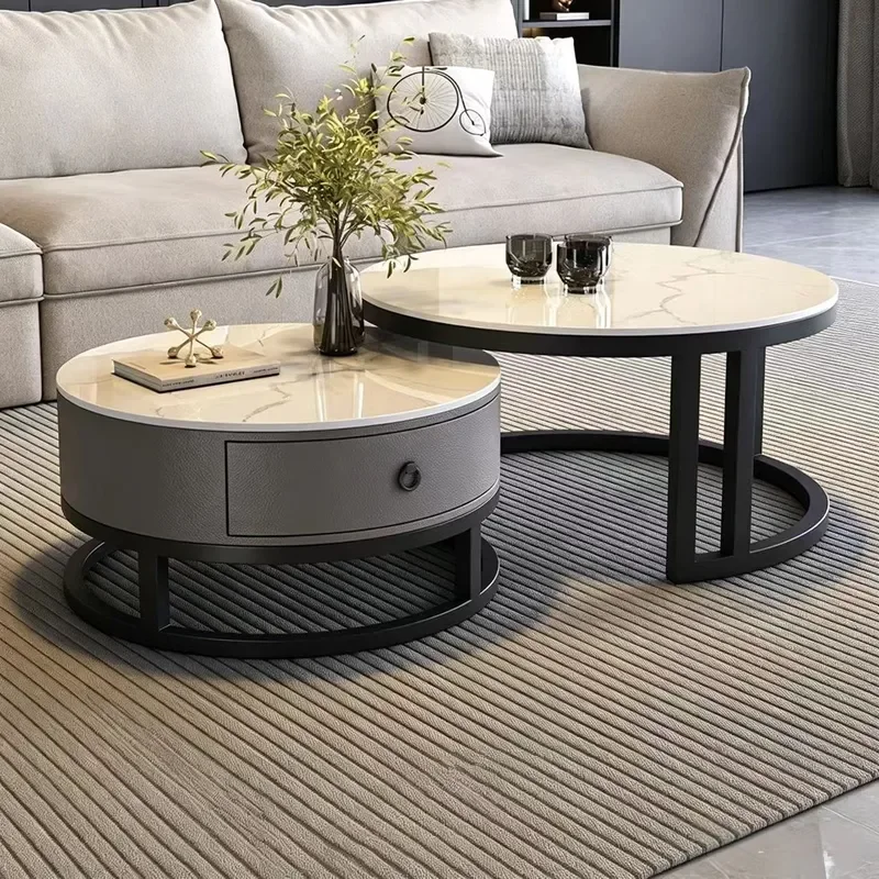 Rock slab coffee table light luxury living room small coffee table round coffee table leisure living room side