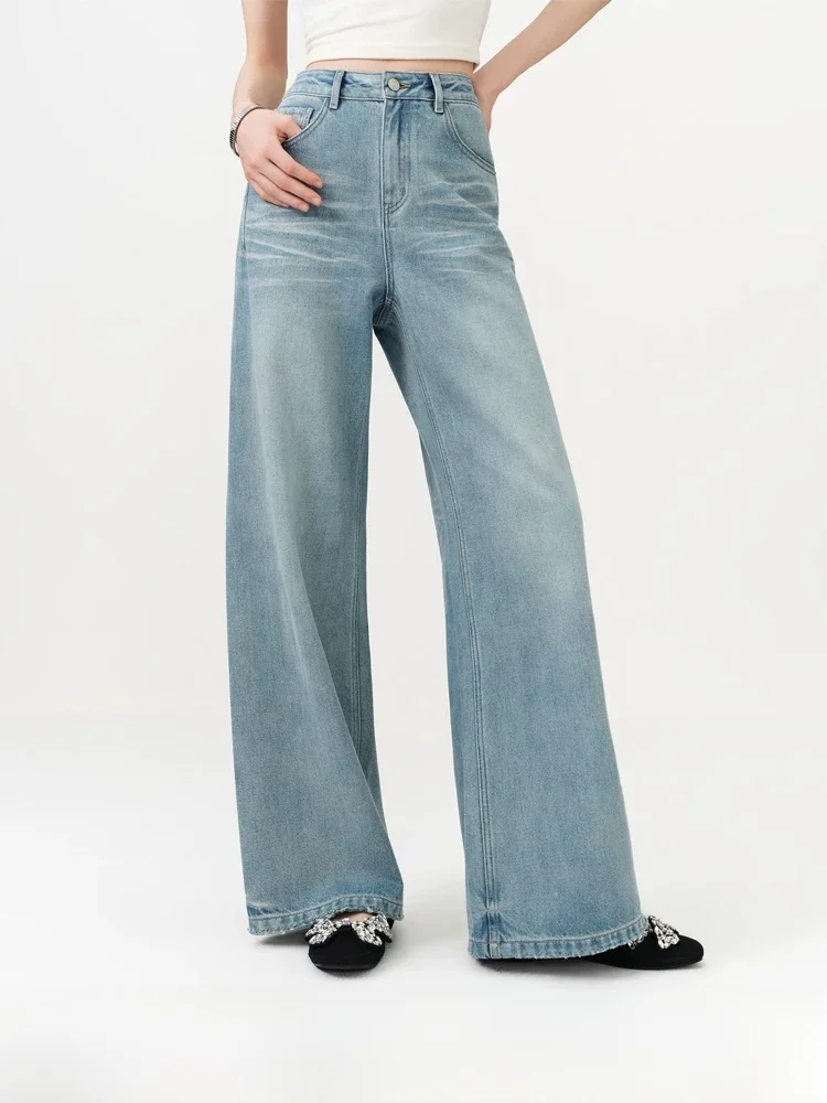 

Washed Vintage Wide Leg Denim Jeans Women's Spring Summer New Style Casual Cotton Jeans Floral Gun Pattern mid Waist Trousers