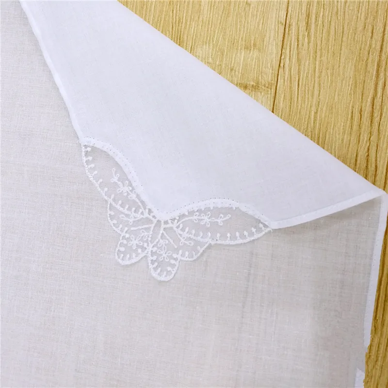 3Pcs 100% Cotton Women Handkerchiefs White Color Butterfly Lace Hankies DIY Handmade Graffiti Tie Dyed Small Square Scarf