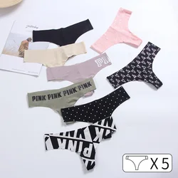 5Pcs Sexy Women G String Underwear Panties Seamless Thong Letter PINK Briefs Soft Heart Low Waist Lady Girls Lingerie