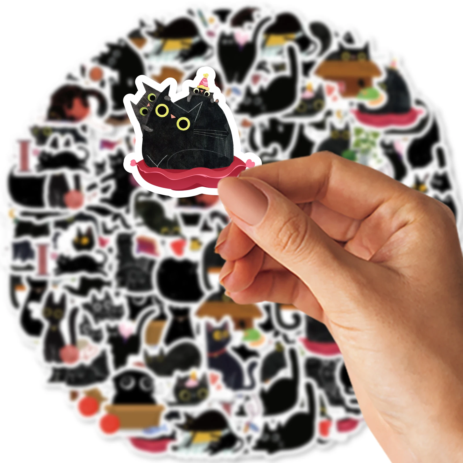 46pcs Cute Black Cat Cartoon Graffiti Stickers Decorated Notebook Water Cup Suitcase Guitar Classic Toy Scrapbook PVC Decals