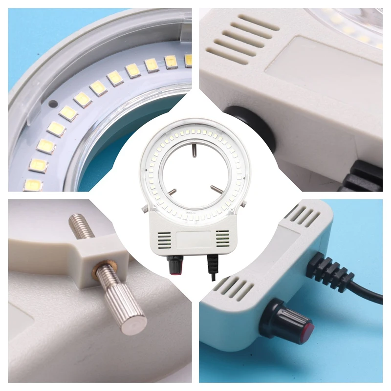 48 LED Industrial Microscope Camera Light Source Ring Lamp Light Illuminator Lamp Adjustable Brightness USB Interface