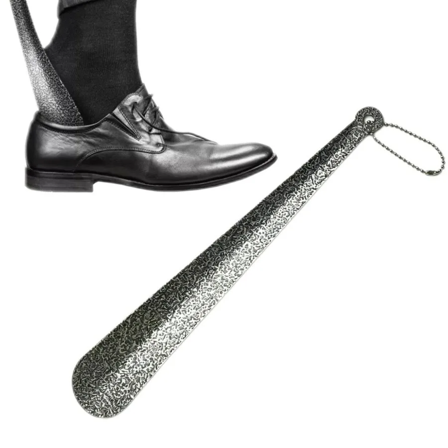30cm Metal Shoe Horn,Long Handle with Lanyard, Smooth Edge & Ergonomic Grip, No-Bend Helper for Elderly Adults, Gift for Parents