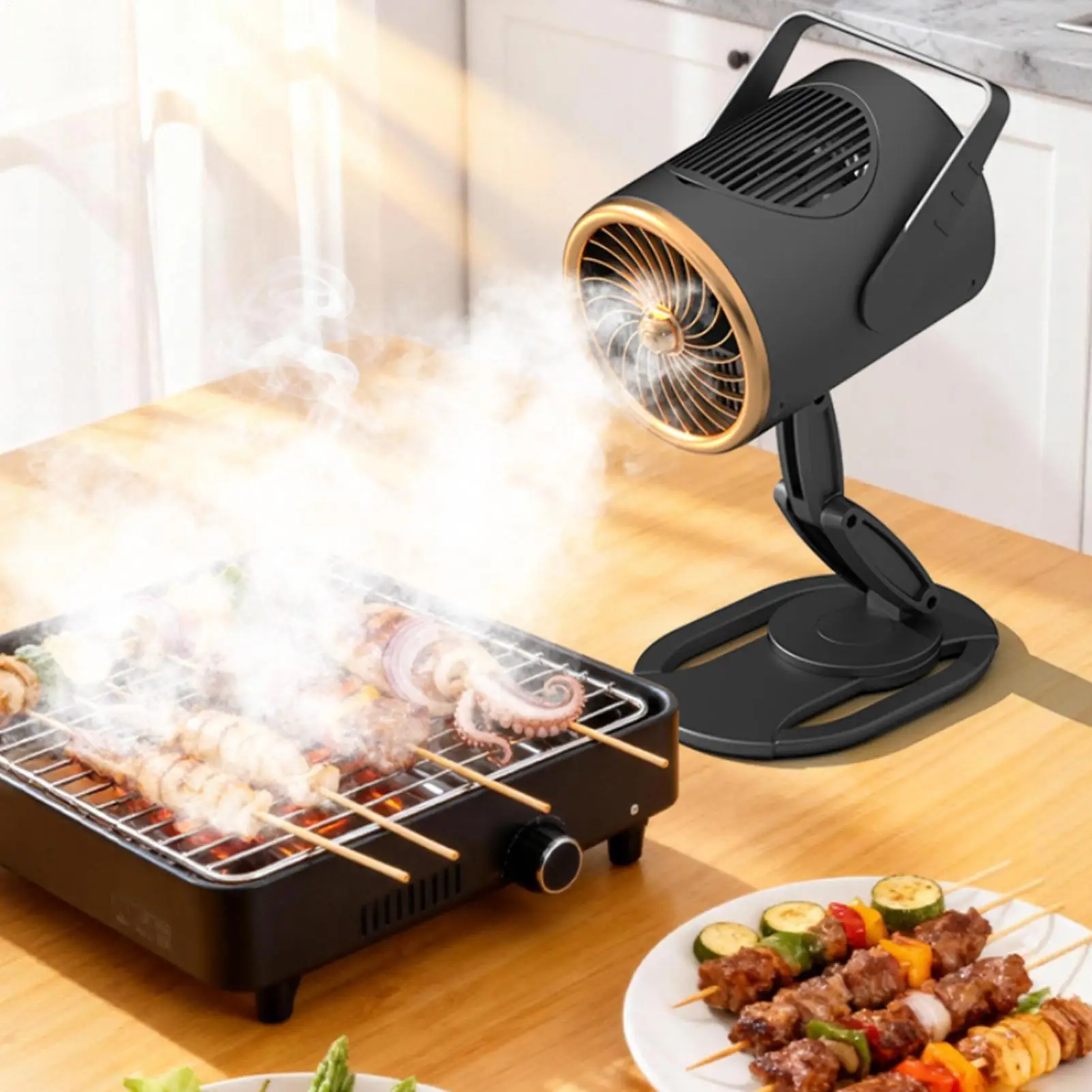 

Portable Range Hood 3-Speed Rechargeable Low Noise Desktop Extractor Desktop Range Hood with Adjustable Stand for Indoor Outdoor