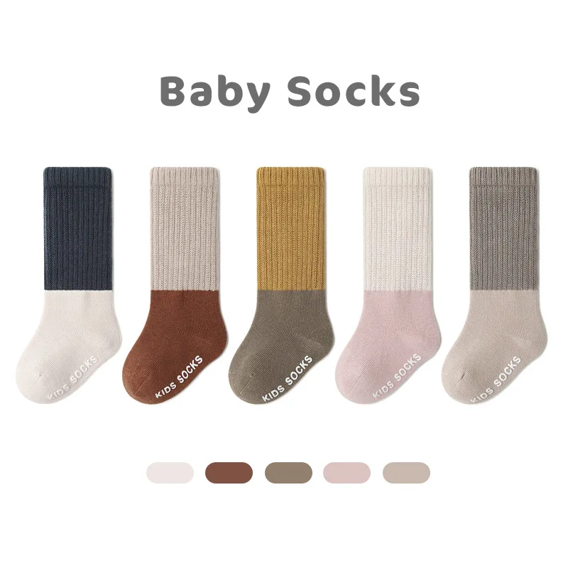 Newborn Contrast Color Socks for Baby Girls Cotton Floor Sox Children Accessories Kid Textured Autumn Toddler Anti-Slip Sokken