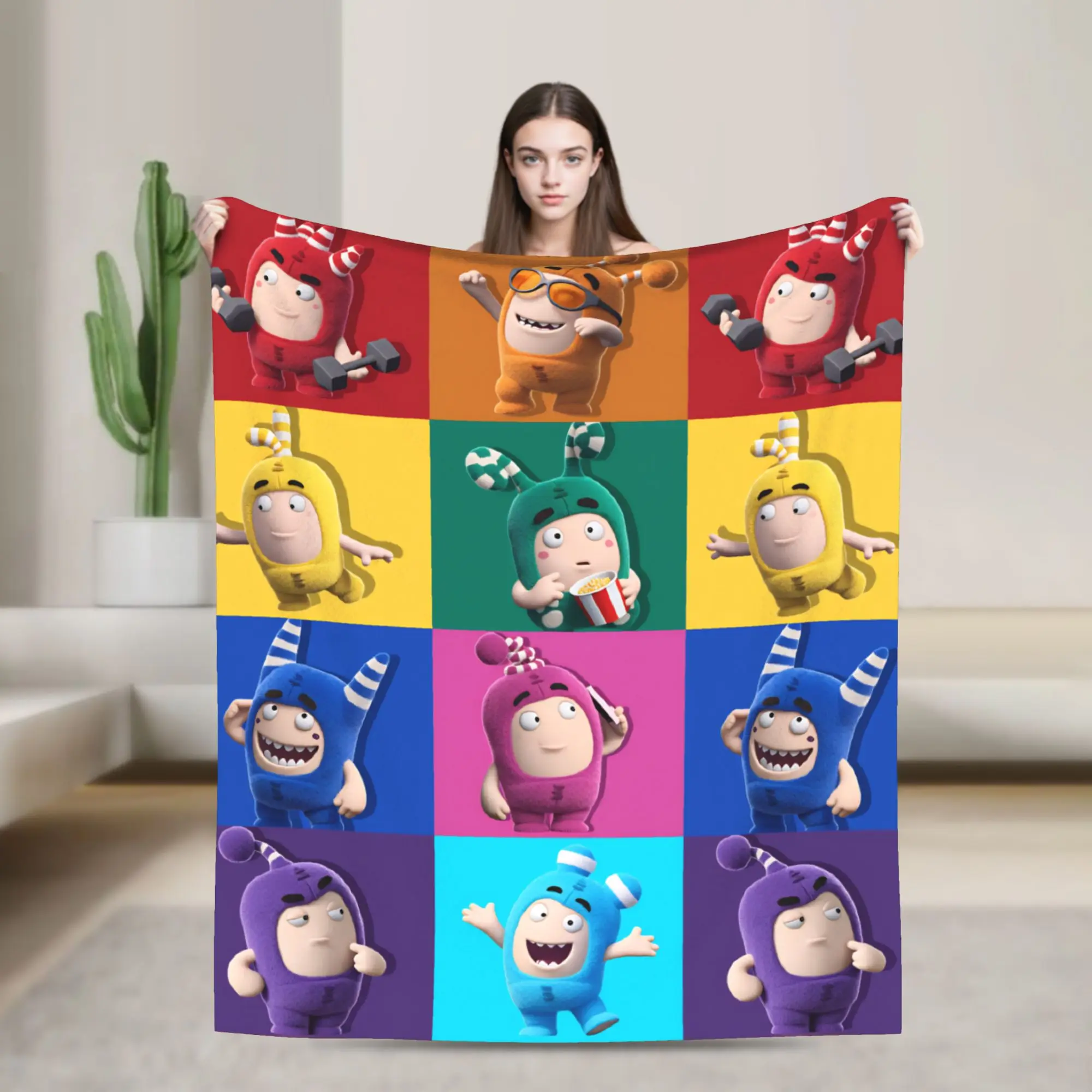 Mantas Oddbods, manta de franela de viaje con bonito avión de dibujos animados para dormitorio, colcha suave y cálida de calidad, Idea de regalo