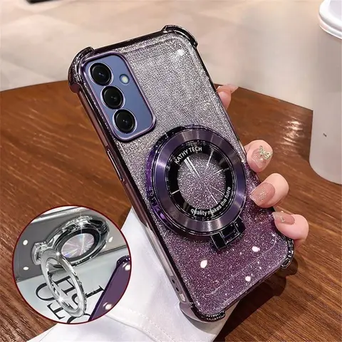 Luxury Plating Glitter Stand Phone Case For Samsung Galaxy Note 20 Ultra Note 9 10 Plus Shockproof Four Corner Silicone Cover