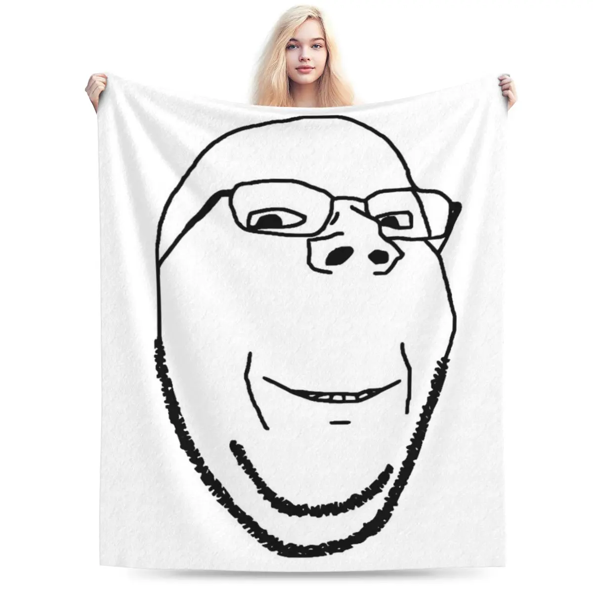 Smiling Wholesome Wojak Soyjak Blankets Soft Warm Flannel Throw Blanket Plush for Bed Living room Picnic Travel Home Sofa