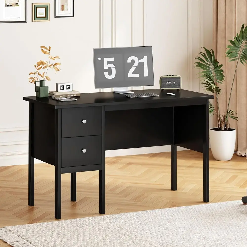 Modern White Desk with Drawers, Storage Cabinet, Makeup Vanity, and Filing for Home Office (Black, 43.3)