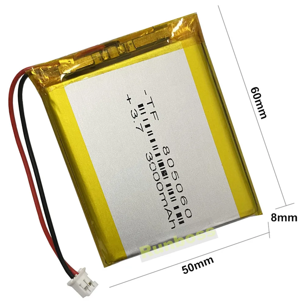 1-10PCS 805060 3.7V 3000mAh Polymer Rechargeable Battery PH 2.0mm 2P Plug For MP3 MP4 MP5 DIY PAD DVD E-book Bluetooth Headset