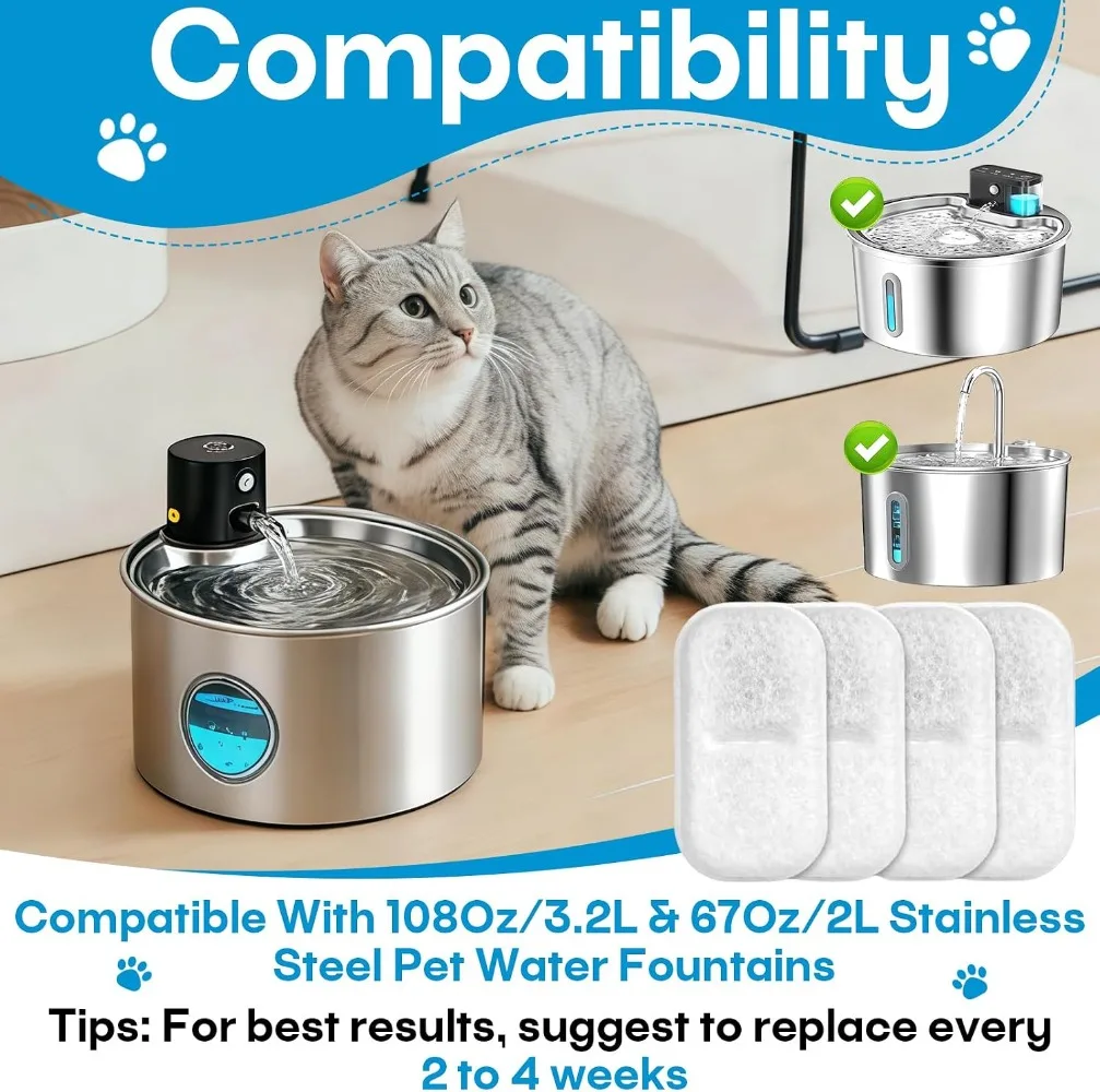 Pet Water Fountain Replacement Filter Activated Carbon Sponge for Stainless Steel Bowl Drinking Accessory Cats Dogs Household view 3