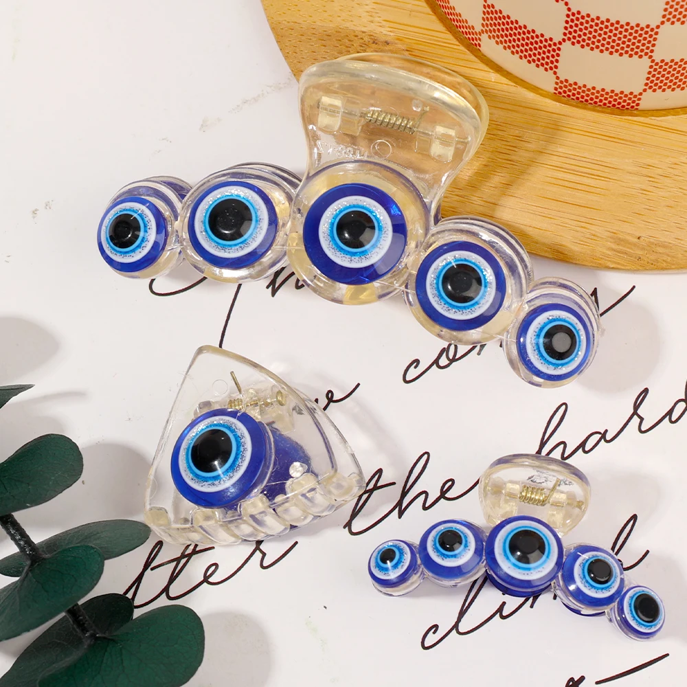 3 Sizes Vintage Evil Eye Hair Claw Clips Turkish Styles Mini Blue Eye Jaw Barrettes For Women Summer Headdress Fashion Jewelry