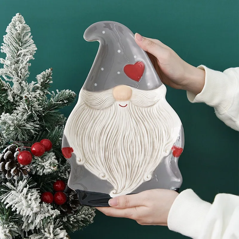 

Nordic Santa Claus Ceramic Plate Creative Christmas Relief Decorative Ornaments Kitchen Ceramic Tableware Western-style Plate