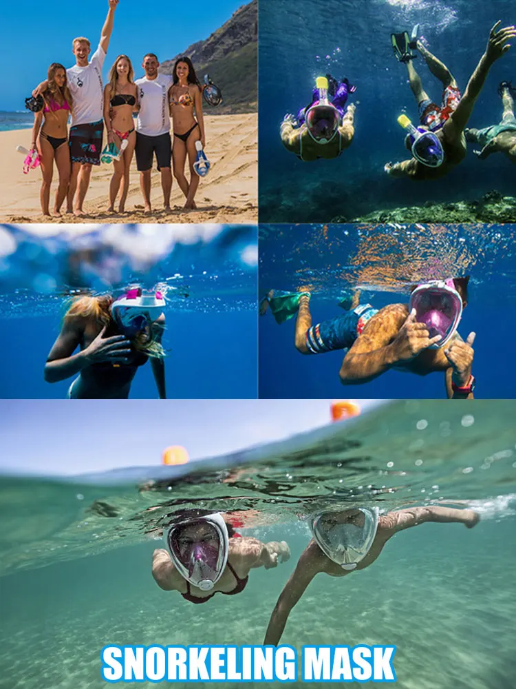 Máscara de buceo antiniebla cara completa para snorkel adultos