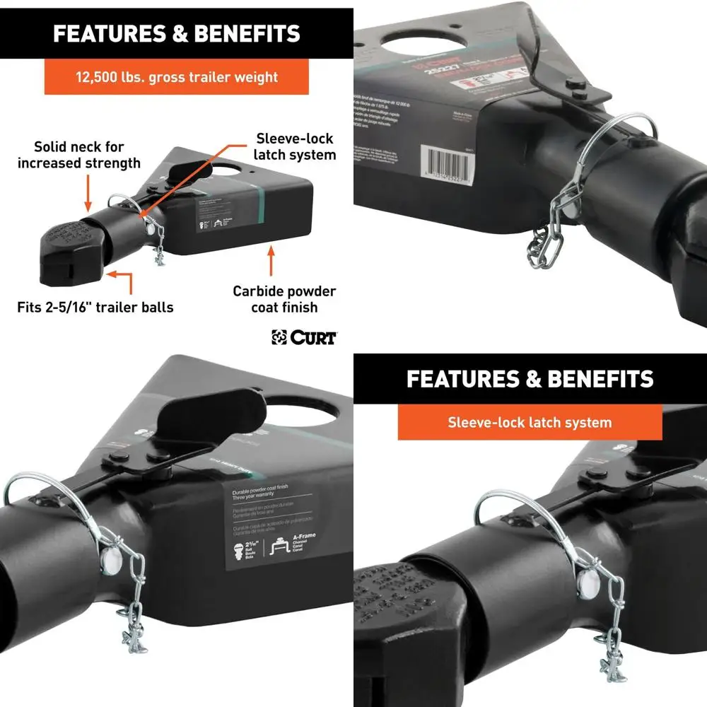 

CURT 25227 Черная муфта для прицепа с А-образной рамой, шарик сцепного устройства 2–5/16 дюймов, 12500 фунтов