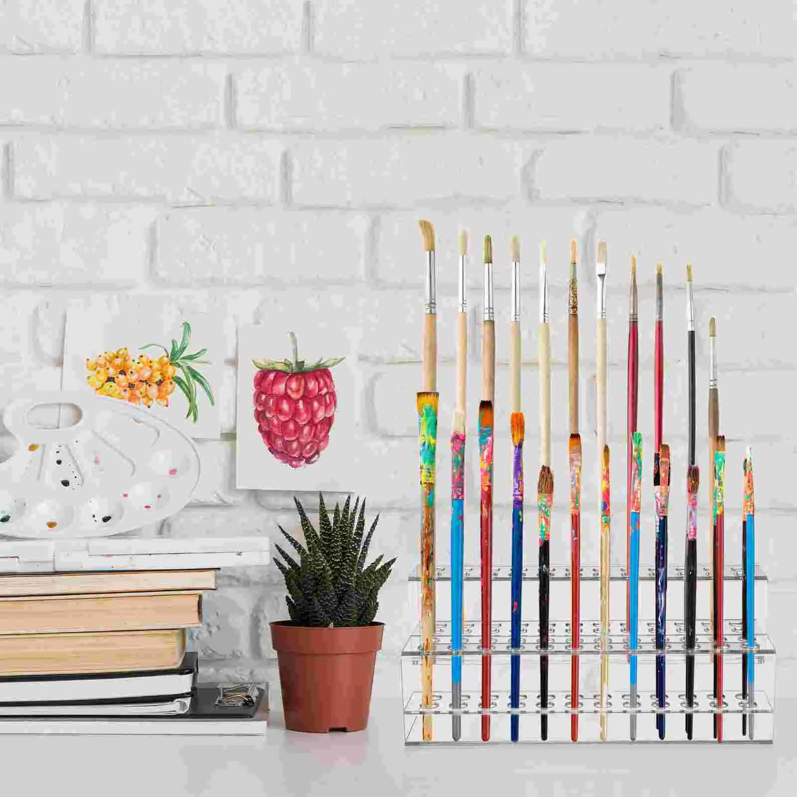 Penholder Desk Foldable Plastic Paintbrush Holders Multi-holes Pencils Pens Storage Rack Pen Crayon Storage Shelf Office