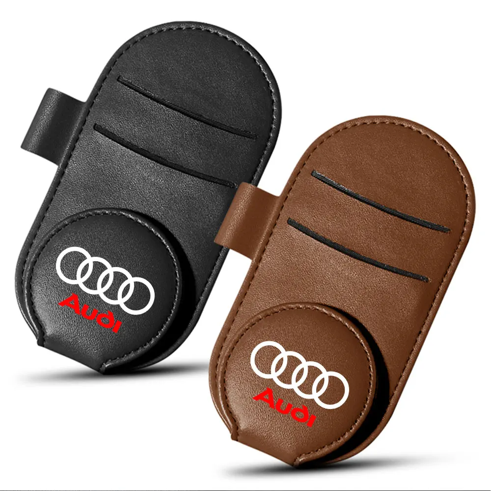 Magnetic Car Sun Visor Glasses Clip Leahter Card Sunglasses Holder Valve Cap For Audi Sline TT A2 A4 A5 A6 A7 A8 RS3 RS4 Q3 Q5 S