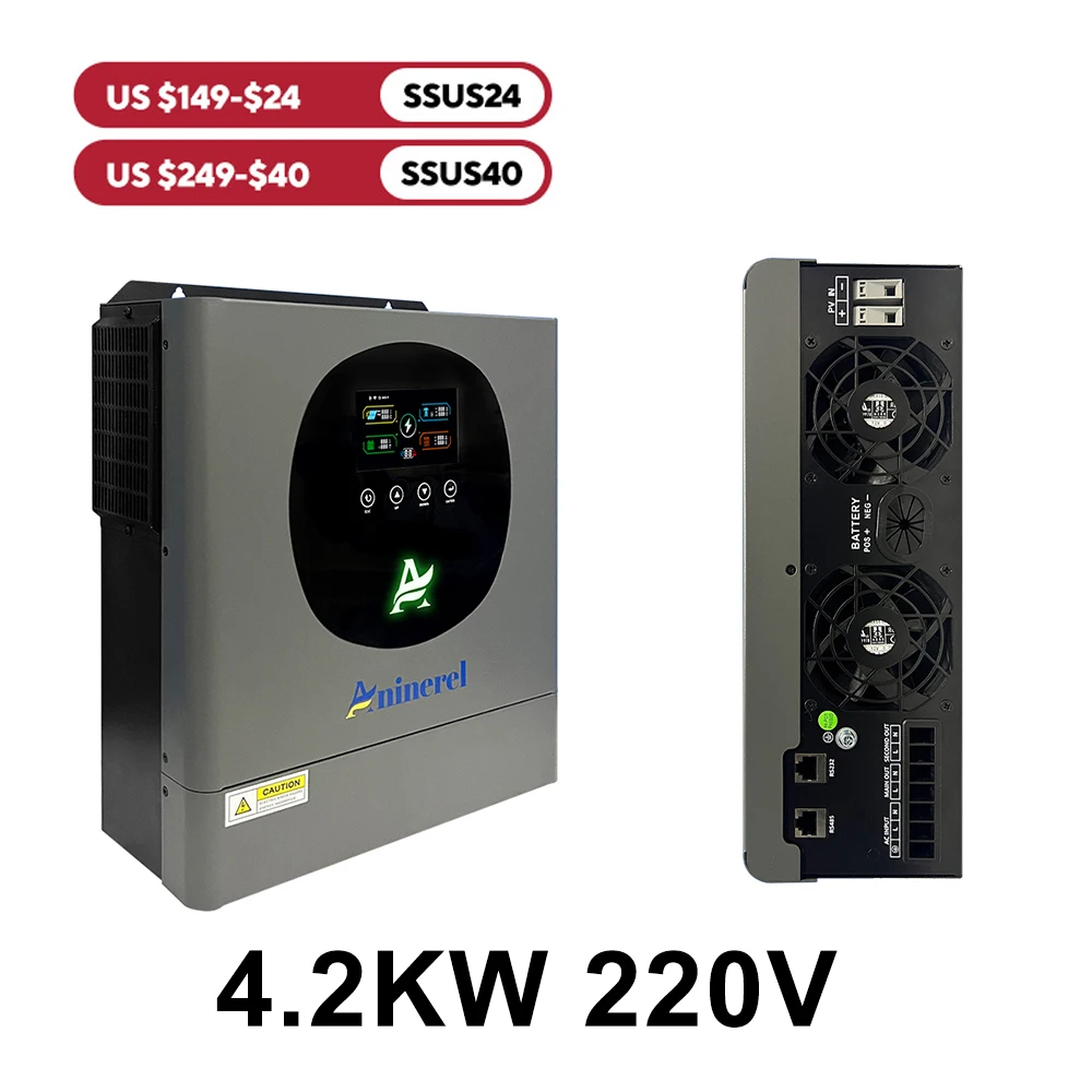 Aninerel 4.2KW 24V Hybrid Solar Inverter PV 6200W 220V Dual Output Color LCD Display MPPT 100A PV500VDC With WiFi US stock