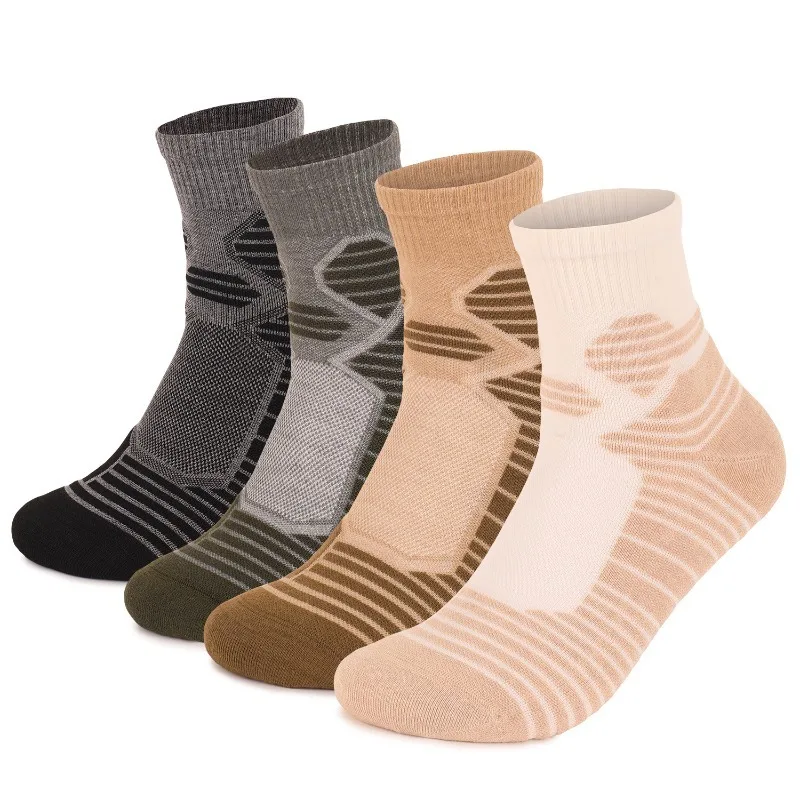 Men Merino Wool Sports Socks Mid‑Calf Terry Cushioned Socks Anti‑Odor Anti‑Slip Seamless Toe Hiking Basketball Outdoor Athletic
