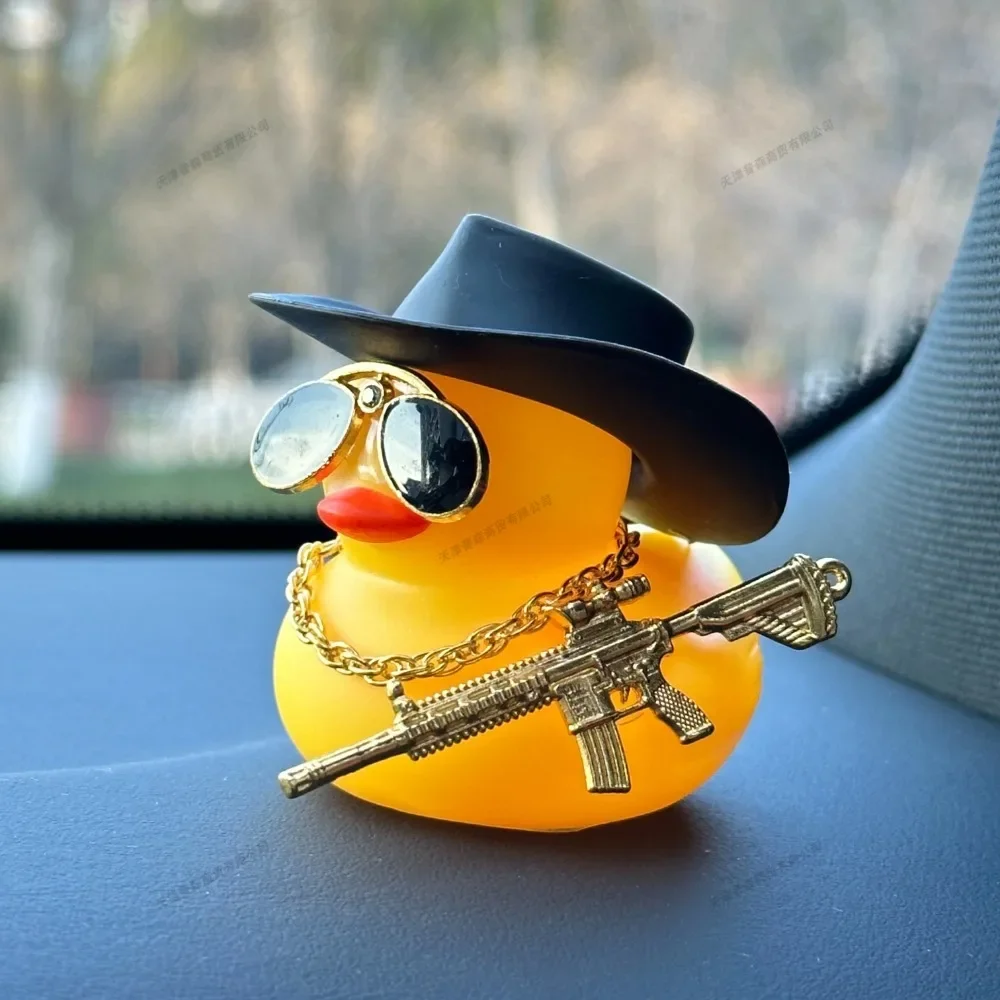 1 Piece Stylish Cowboy Duck Doll with Retro Sunglasses Fun Car Interior Decor Collectible Cute Car Accessories for Auto Lovers