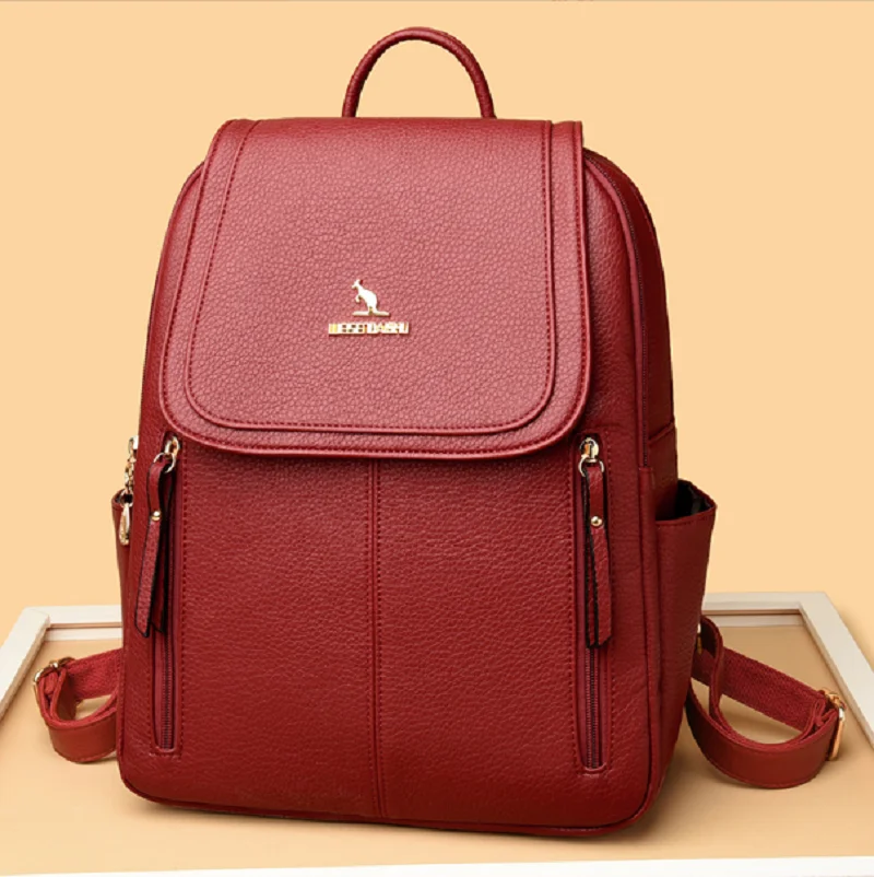 2026 Luxury Women's Preppy Style High Quality Leather Travel Backpacks Fashion Large Capacity Notebook School Bag Shoulder Bags