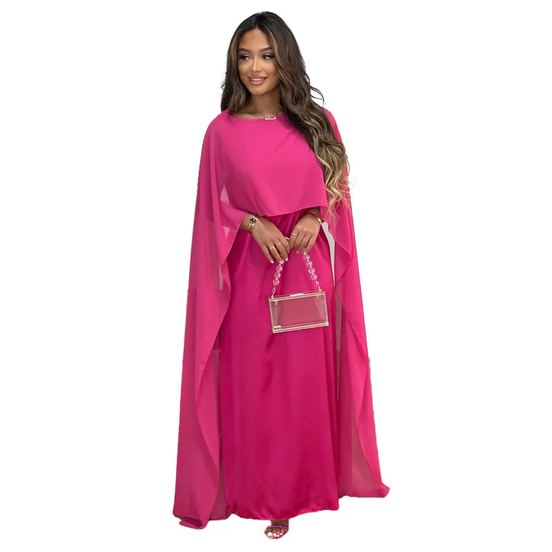 Muslim Women\'s Round Neck Loose Robe Chiffon Long Dress