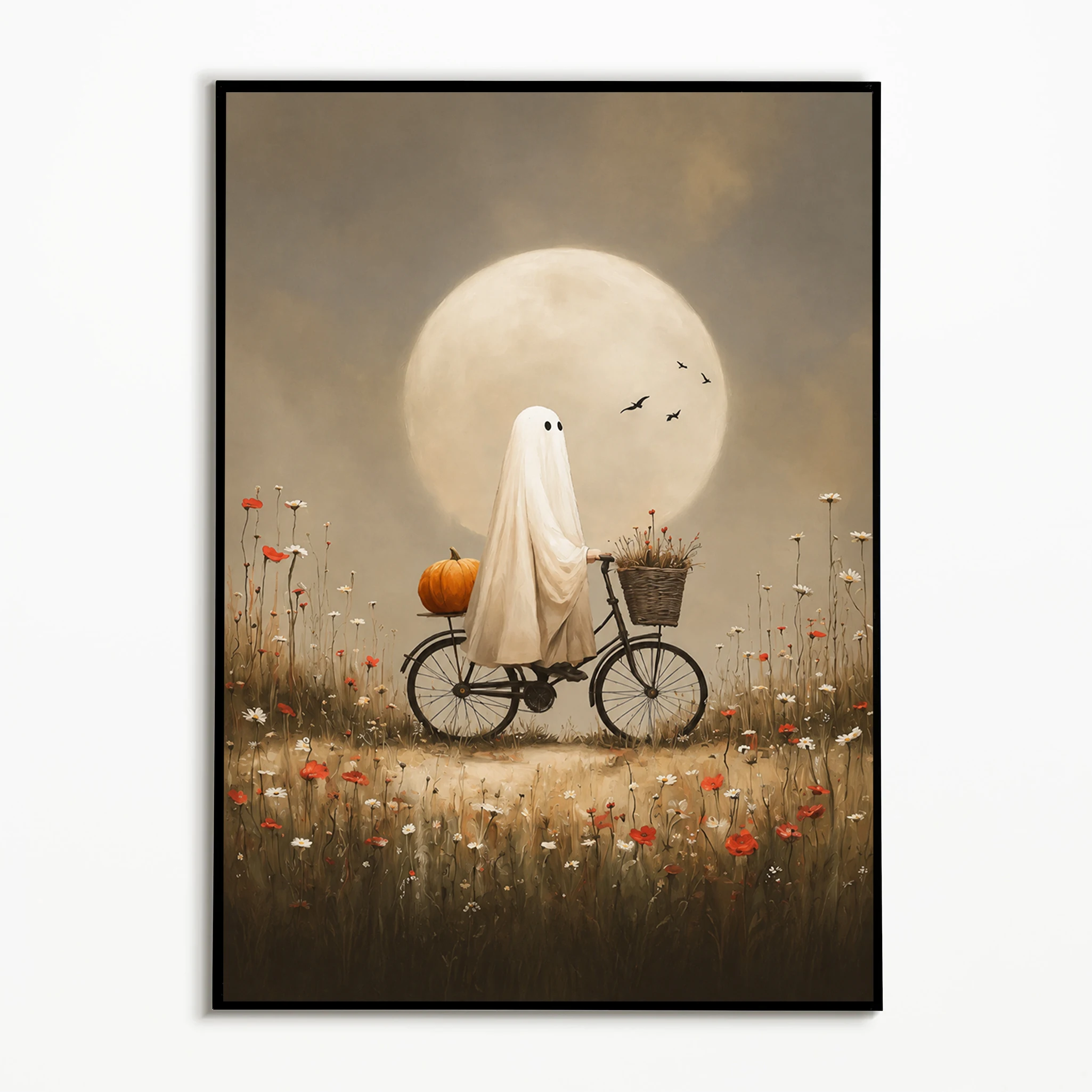 1PC Vintage Ghost Halloween Poster Autumn Night Scenery Horror Wall Art Minimalist Pumpkin Canvas Printing Festival Fall Gift