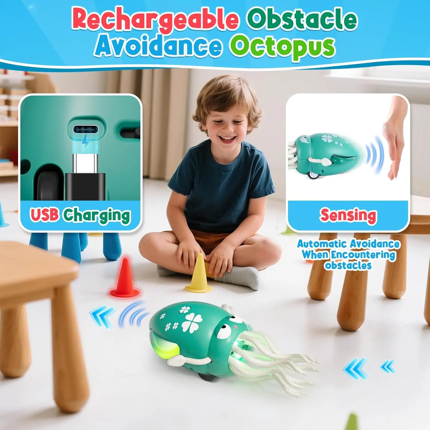 Poulpe dansant électronique pour animaux de compagnie, jouets lumineux, anti-Stress interactif, anti-Stress, pour tout-petits, bébés, enfants et adultes