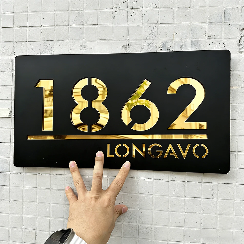 

Изготовленная на заказ лазерная резка: акриловая современная 3D-табличка с номером дома 30/40/50 см, водонепроницаемая матовая декоративная табличка для улицы/названия дома
