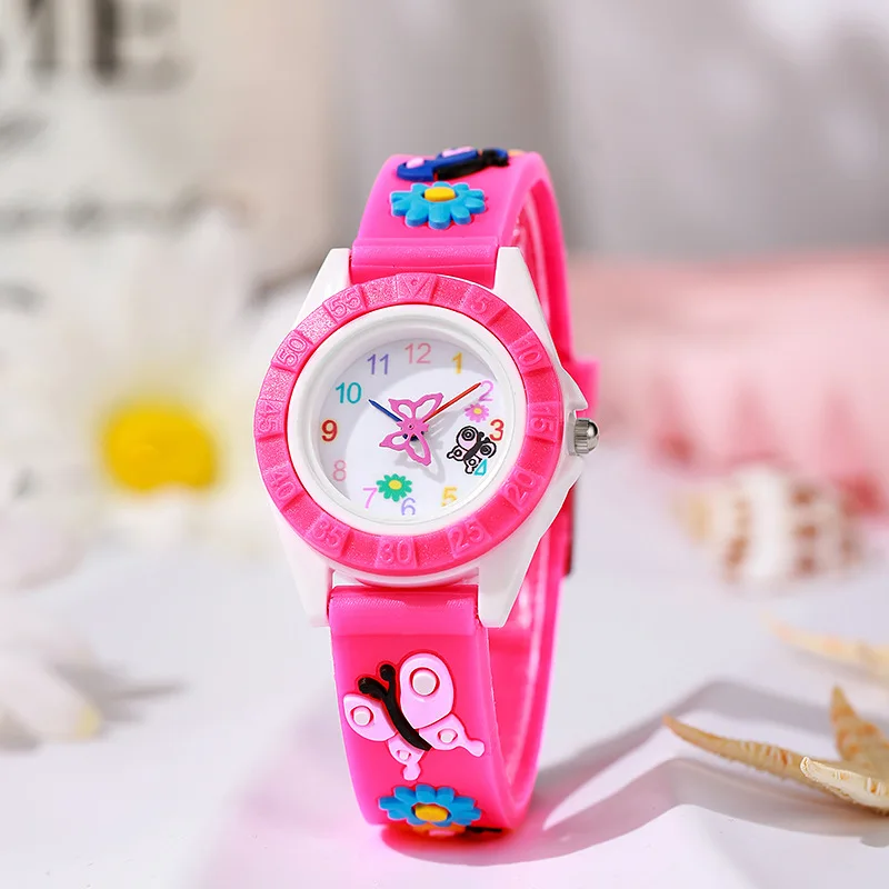 Children's Watch Simple Digital Butterfly Hands Design Quartz Watches Casual Sports Purple Silicone Girls Clock Gift Wristwatch
